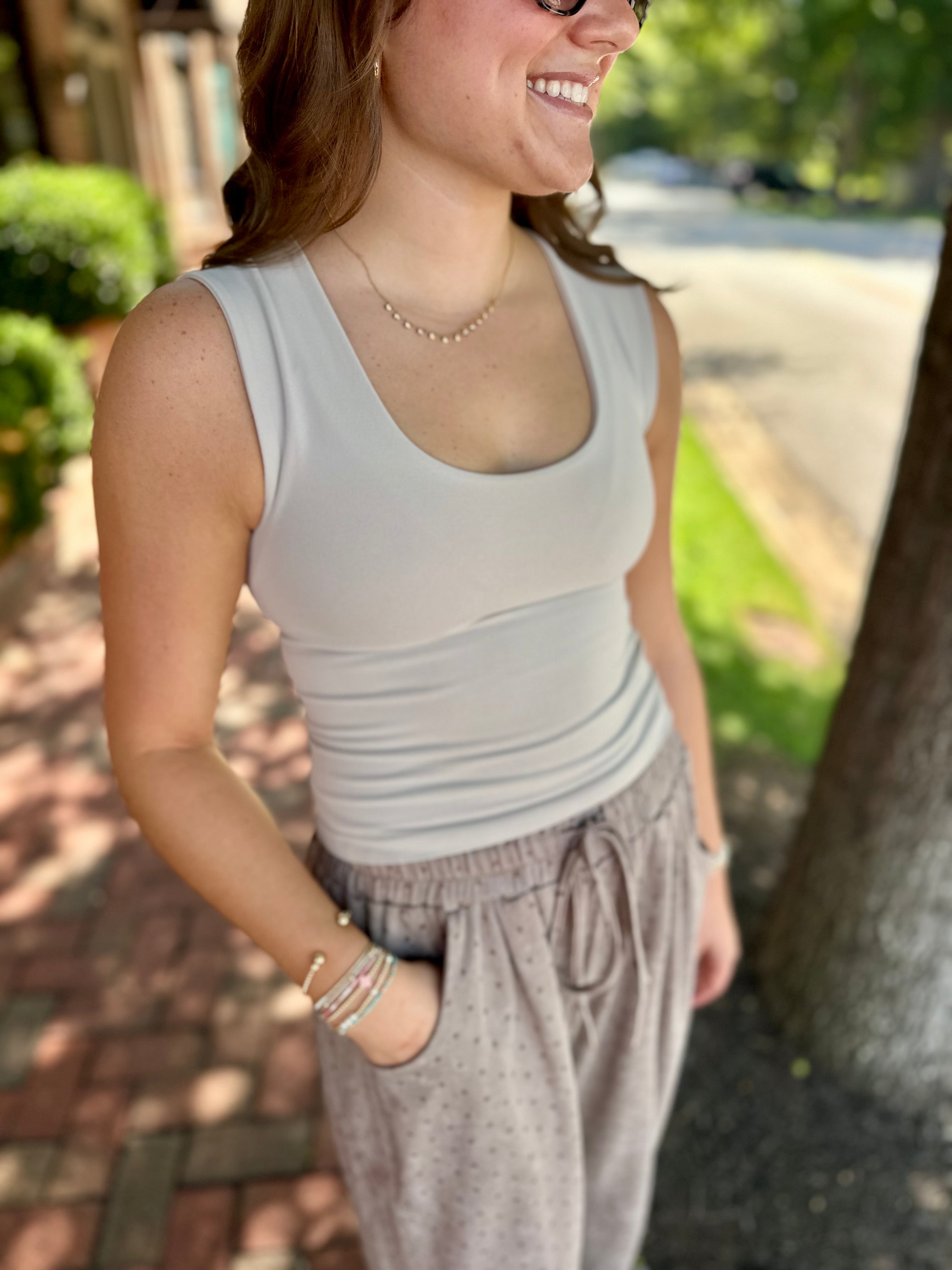 The Basic Double Layered Seamless Tank Top in Misty Grey