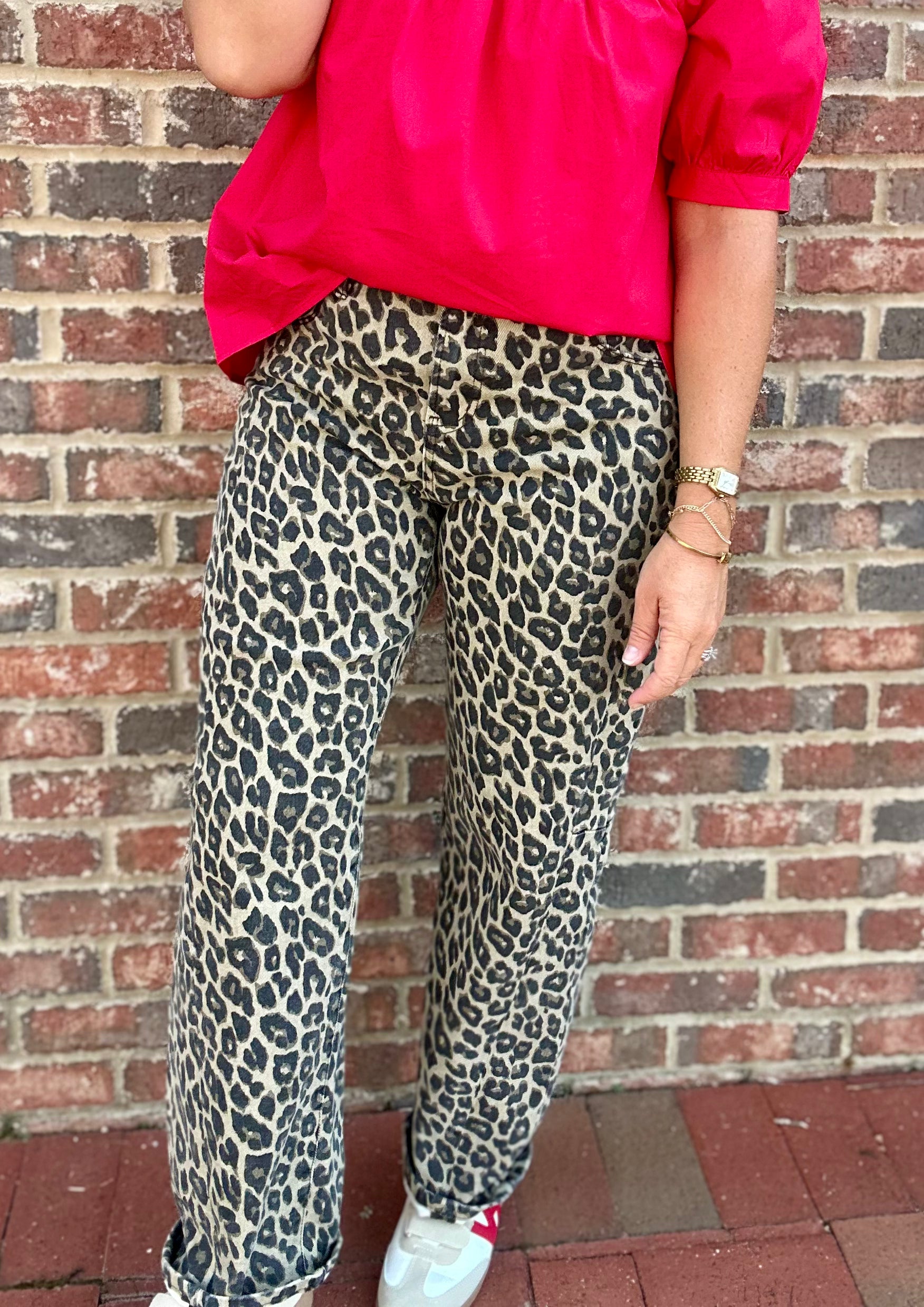 Mariah Mid Rise Ankle Leopard Barrel Jeans