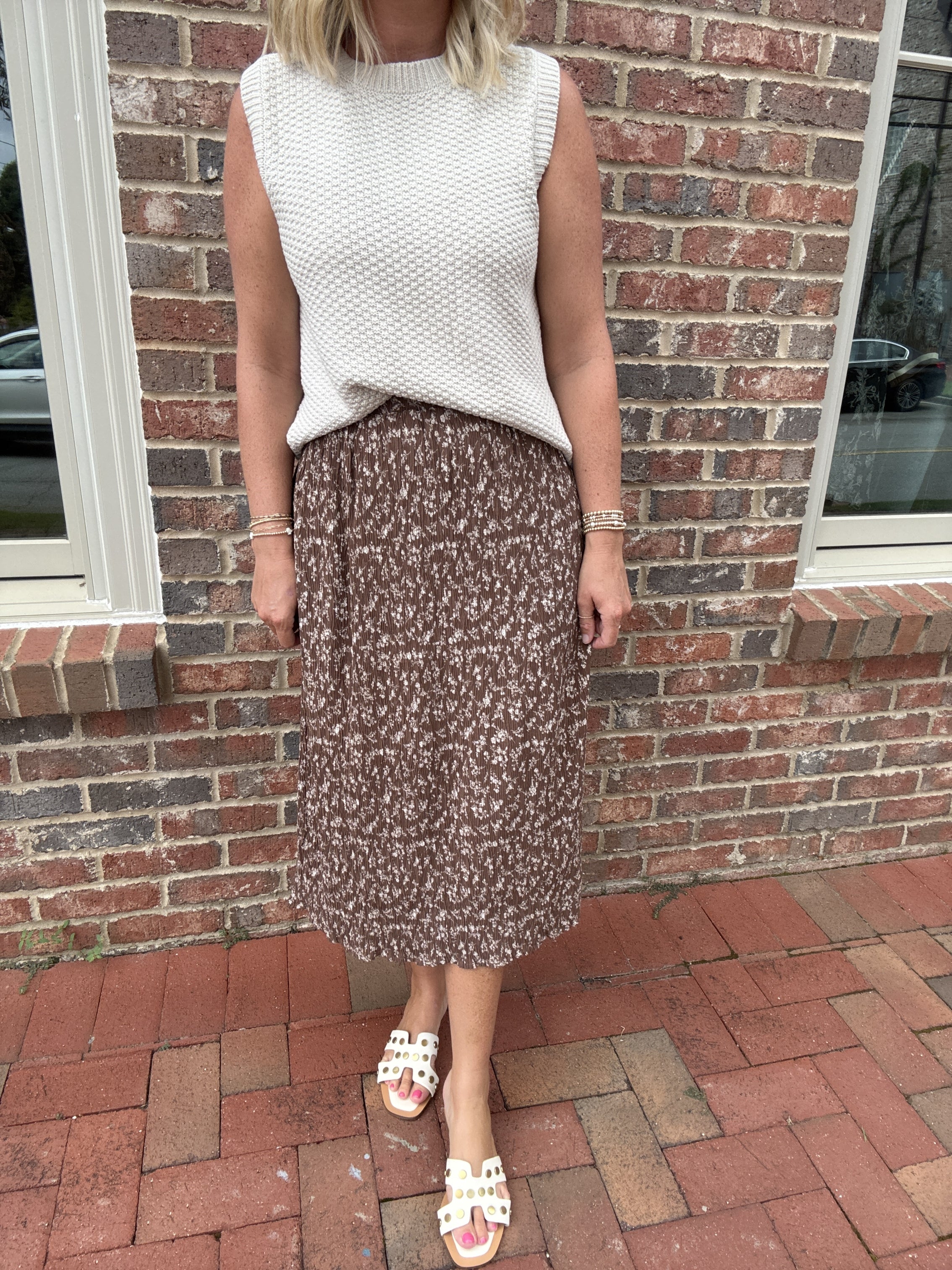 Looking At You Floral Crinkle Midi Skirt