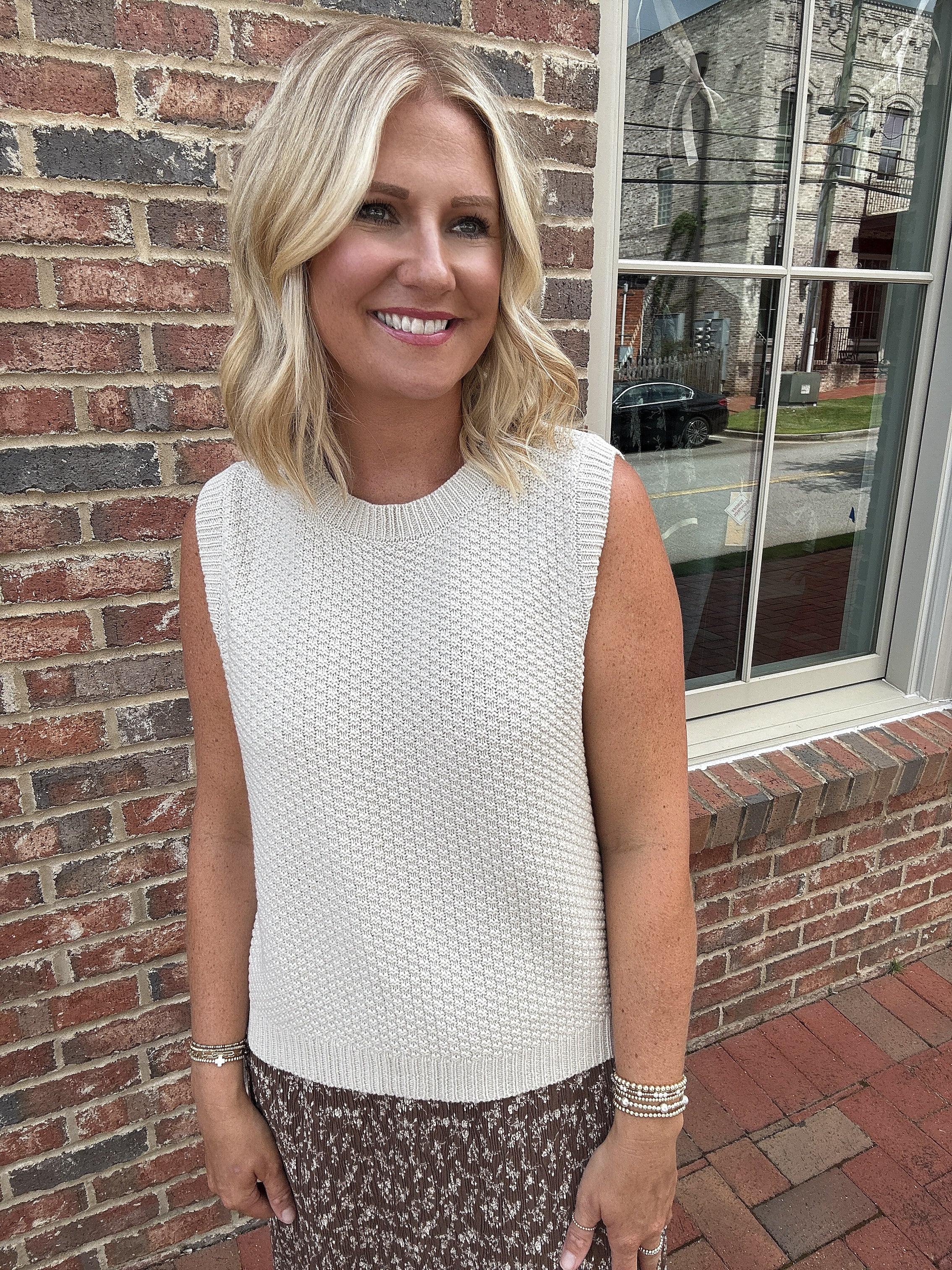 Just Call It Textured Back Ties Sleeveless Knit Top