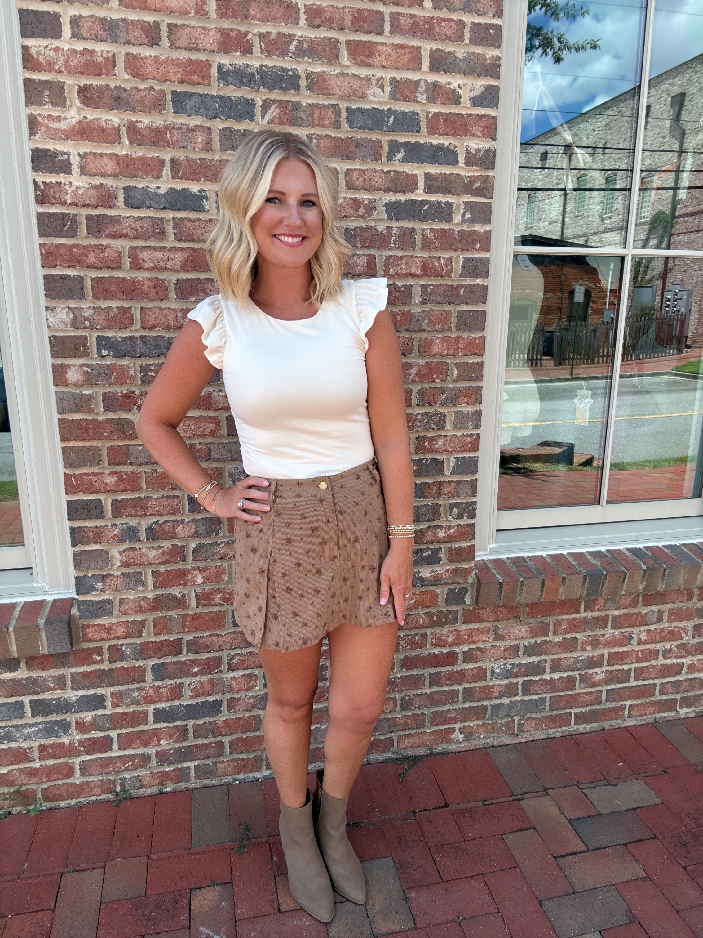 Feel The Love Button Up Stretchy Corduroy Skort