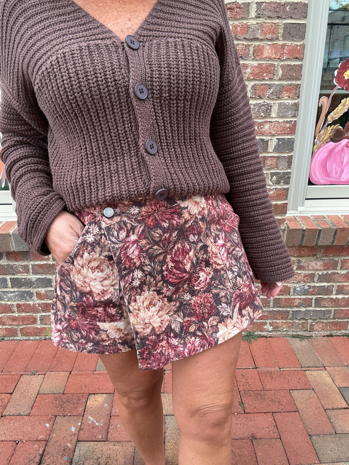 Floral Print Front Wrap Skort