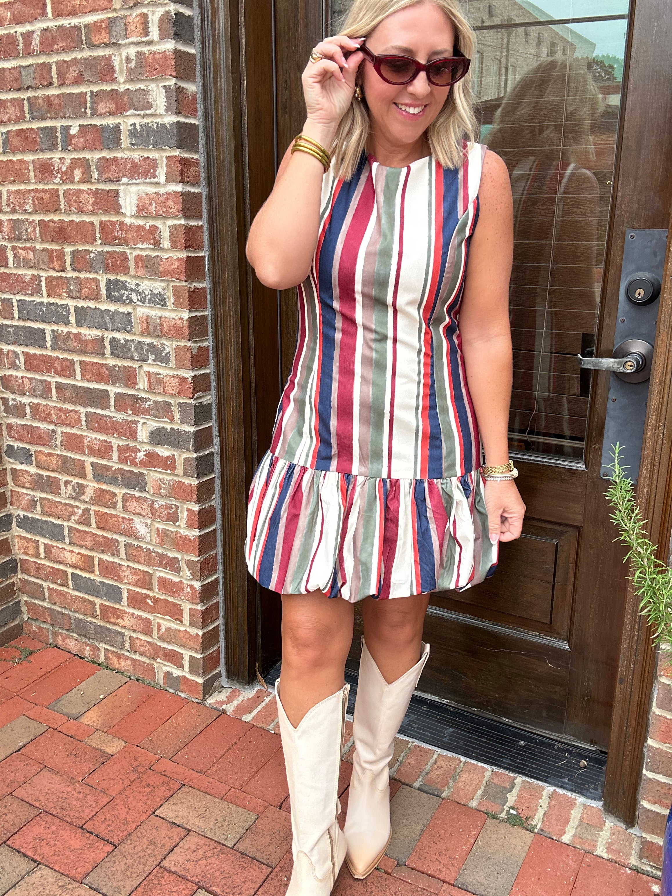 Call Me Striped Bubble Hem Mini Dress