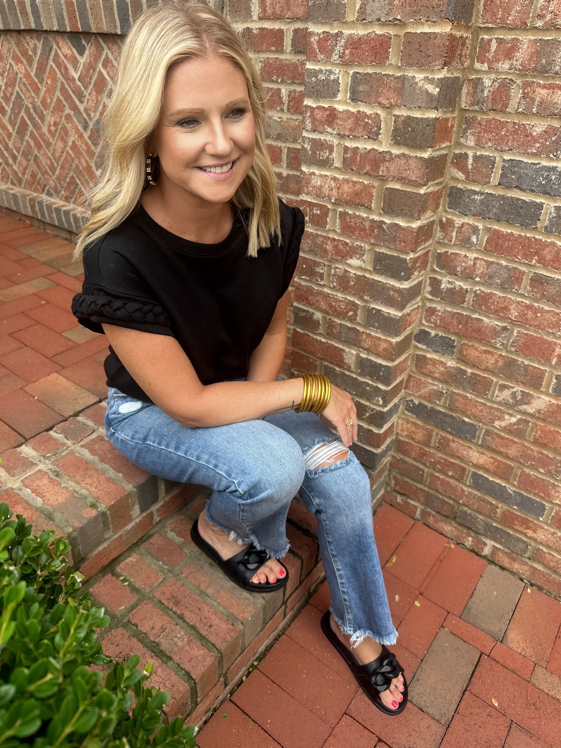 Walking By Black Cable Embellish Cap Sleeve Top