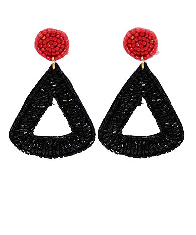 Beaded Tear Drop Earrings- Black/Red