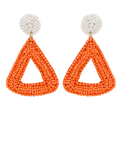 Beaded Tear Drop Earrings- Orange/White