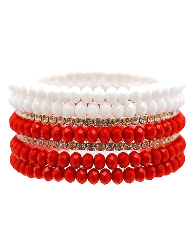 Beaded Bracelet Set- Red/White