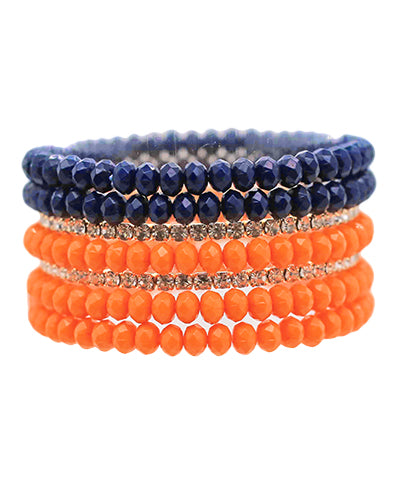 Beaded Bracelet Set- Navy/Orange