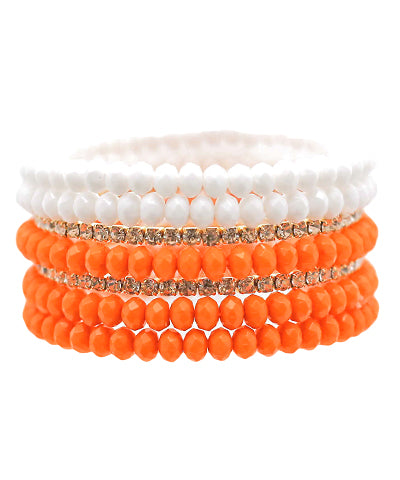 Beaded Bracelet Set- White/Orange