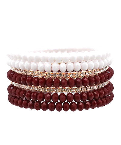 Beaded Bracelet Set- White/Maroon