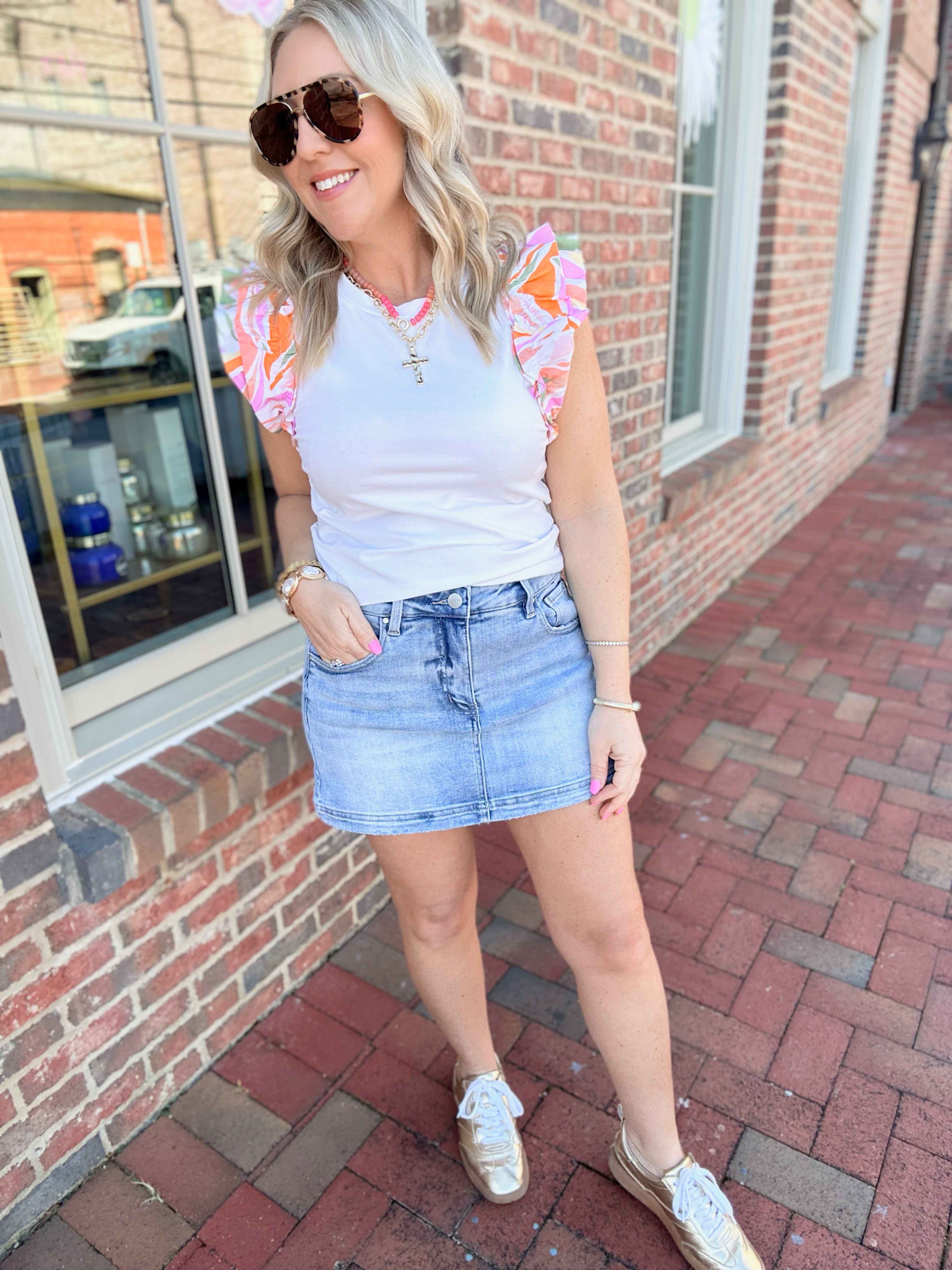 Glow Up Tropical Print Flutter Sleeve Top