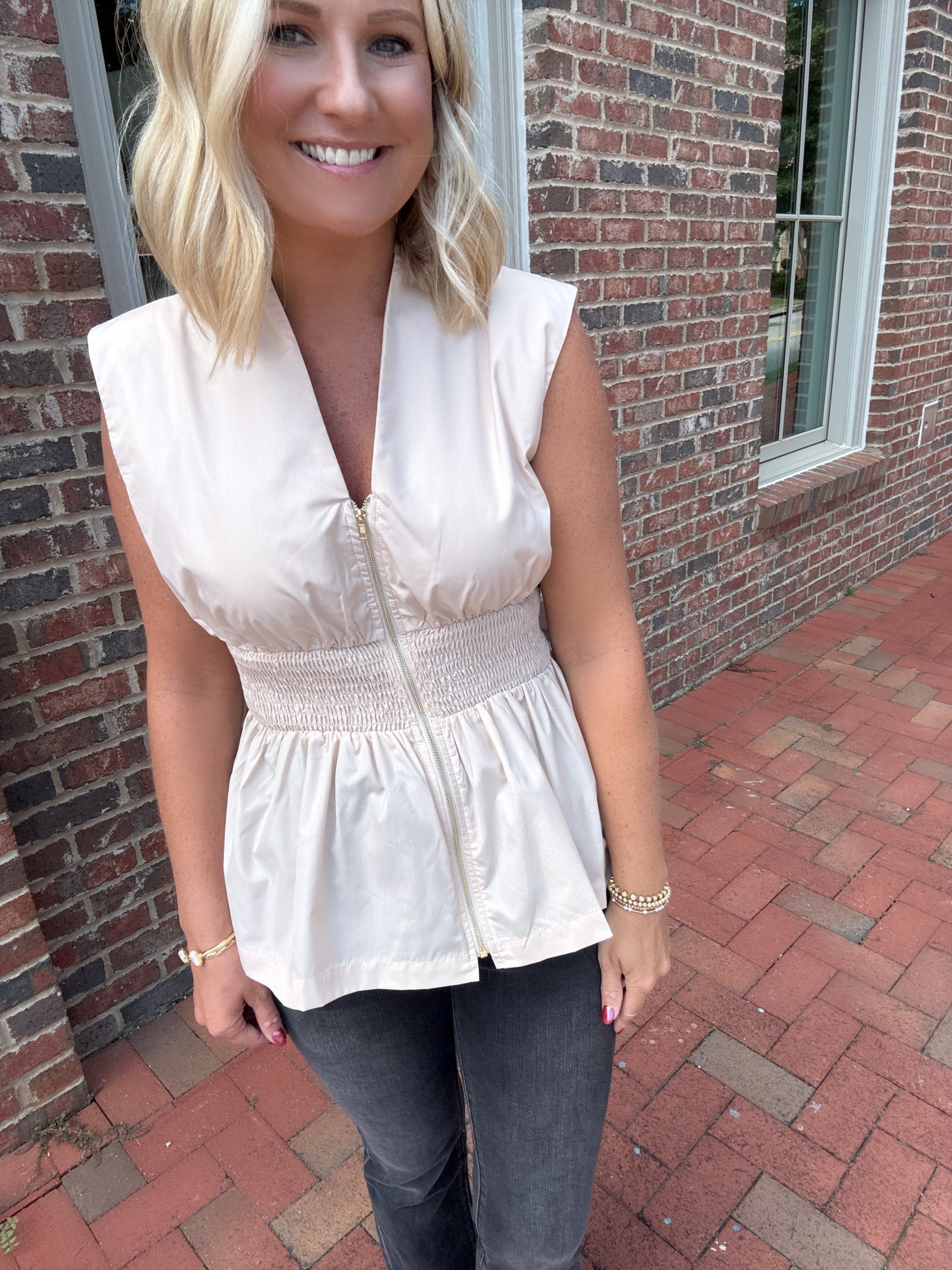 Made For Everyone Smocked Waist Tank Top with Zipper