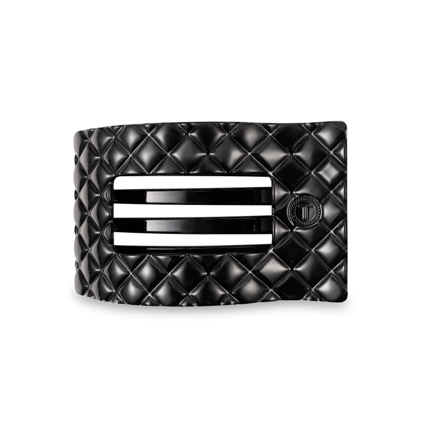Jet Black Quilted Teleties Medium Flat Rectangle Clip