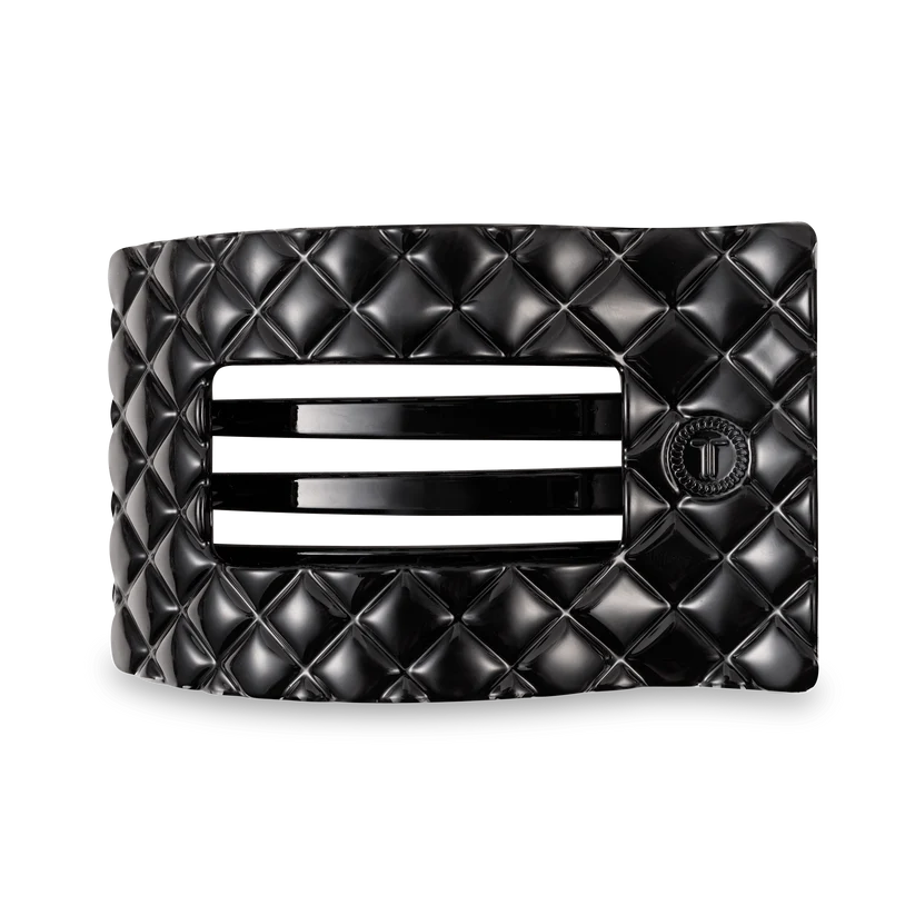 Jet Black Quilted Teleties Large Flat Rectangle Clip