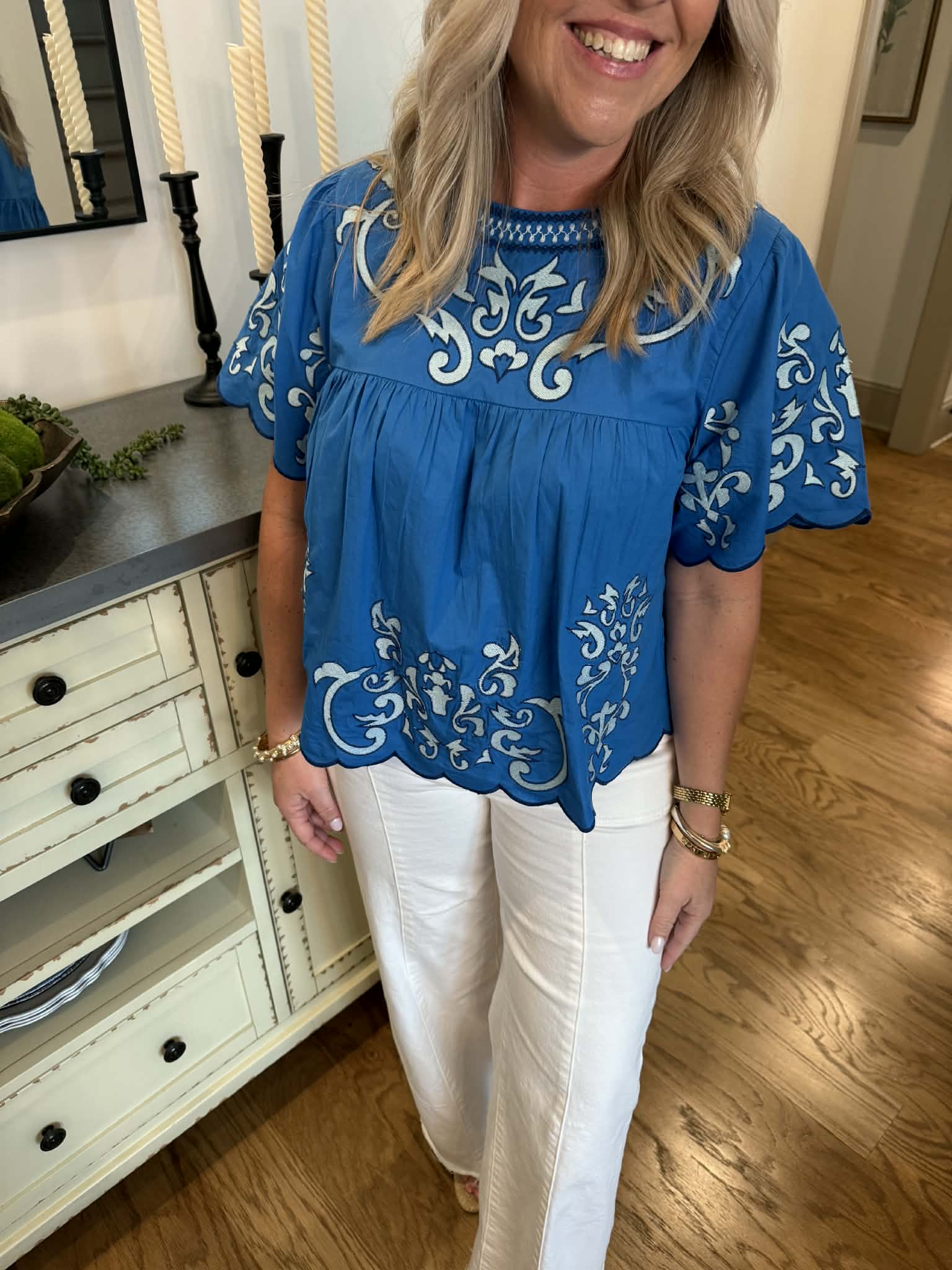 Good Sense Short Sleeve Embroidered Top