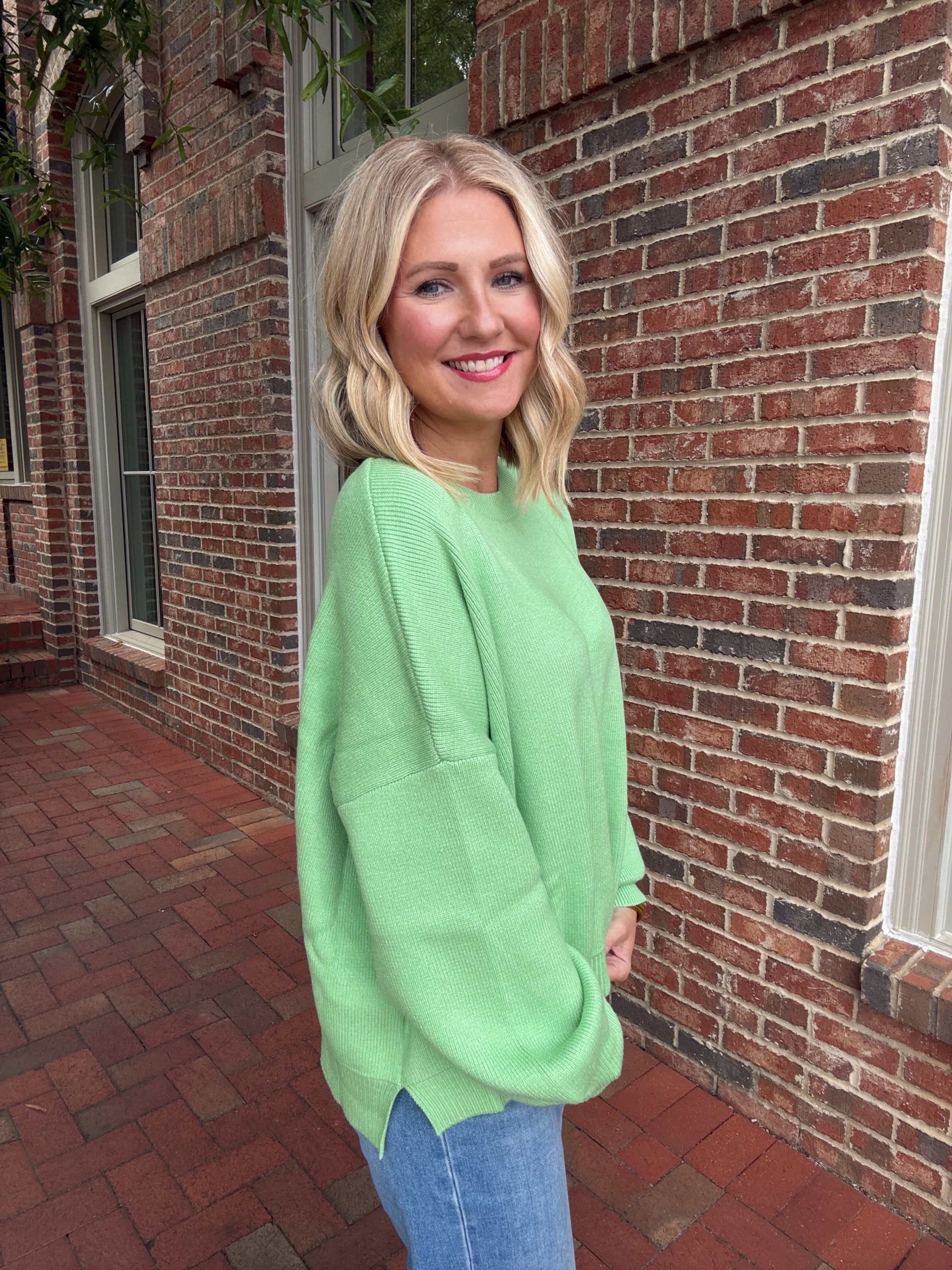 Honeydew Side Split Drop Shoulder Sweater