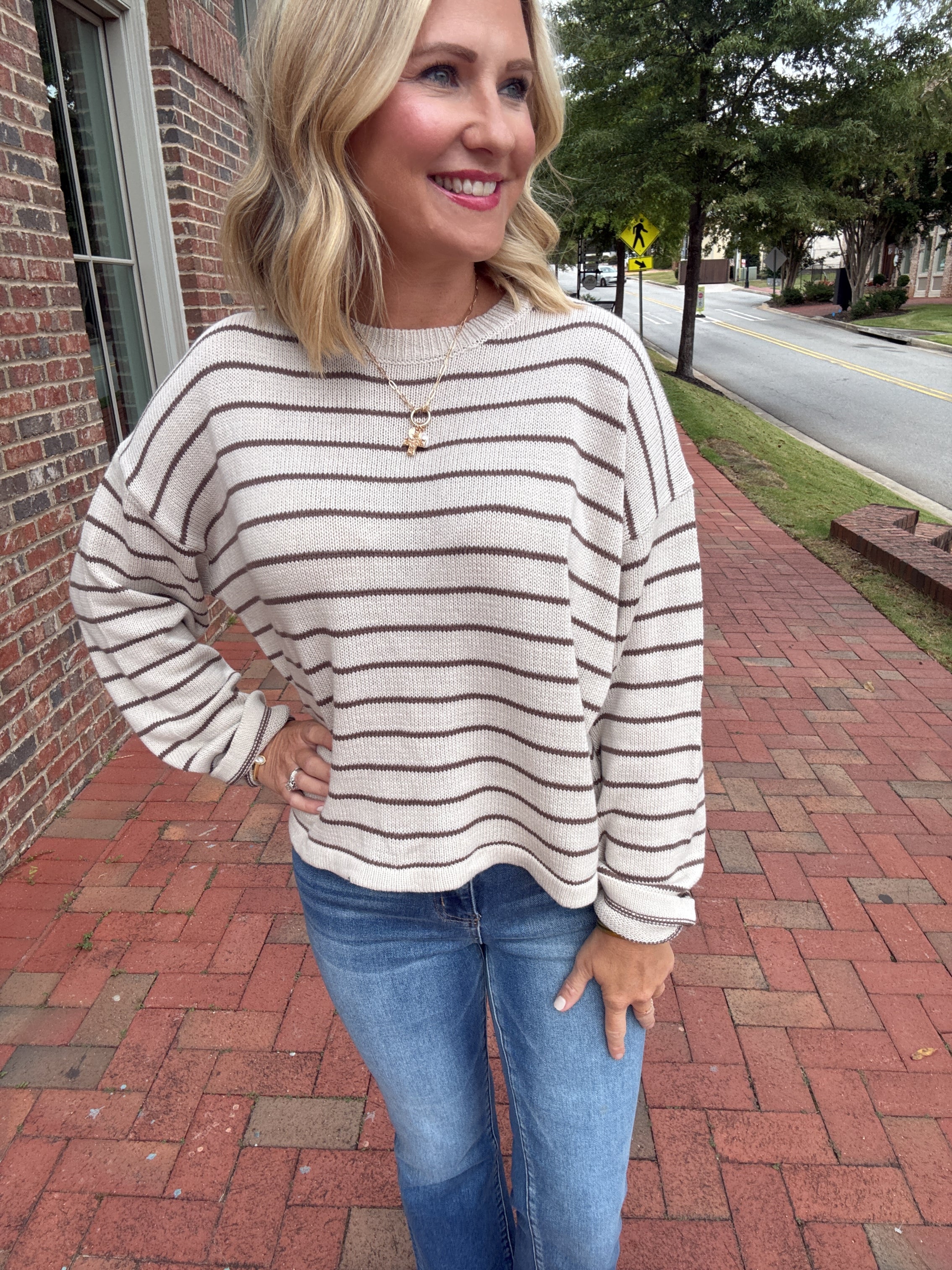 Fine By Me Striped Oversized Knit Top