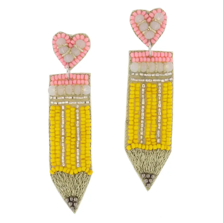 Pencil/Heart Beaded Earrings