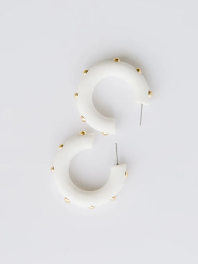 Candace White with Gold Studs Hoop Earrings