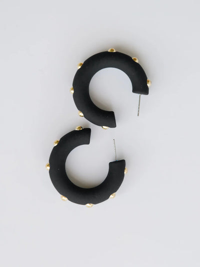 Candace Black with Gold Studs Hoop Earrings
