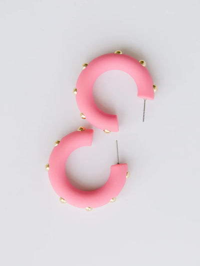 Candace Light Pink with Gold Studs Hoop Earrings