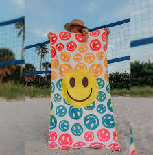 Happy Face Repeat Pattern Beach Micro Fiber Quick Dry Towels