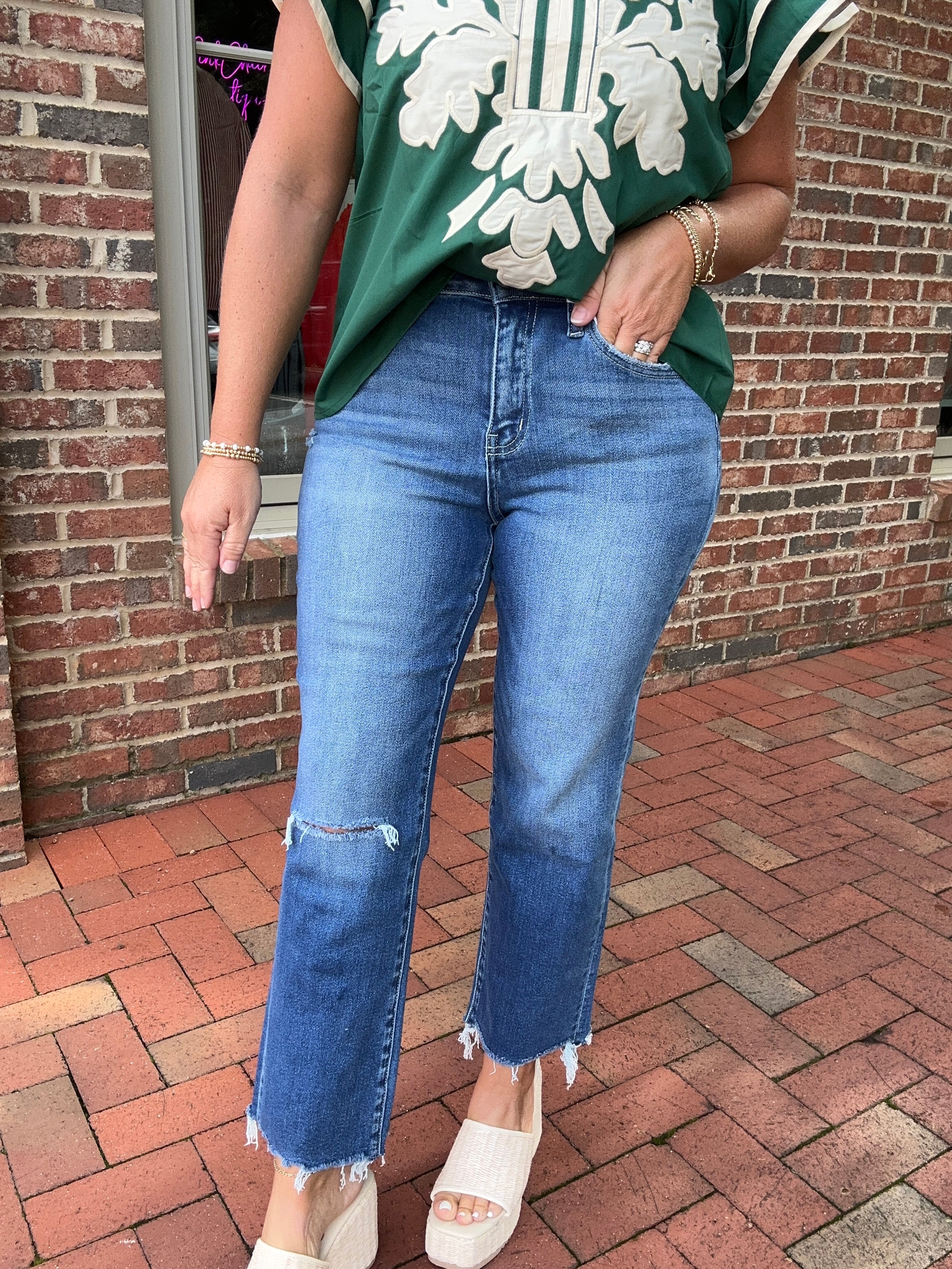 Estella High Rise Straight Distressed Hem Jeans