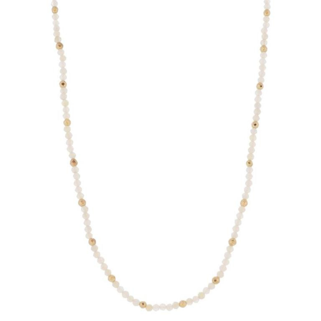 16" Natural Mini Faceted Stone Beaded with Gold Bead Accents Necklace, 3" Ext.