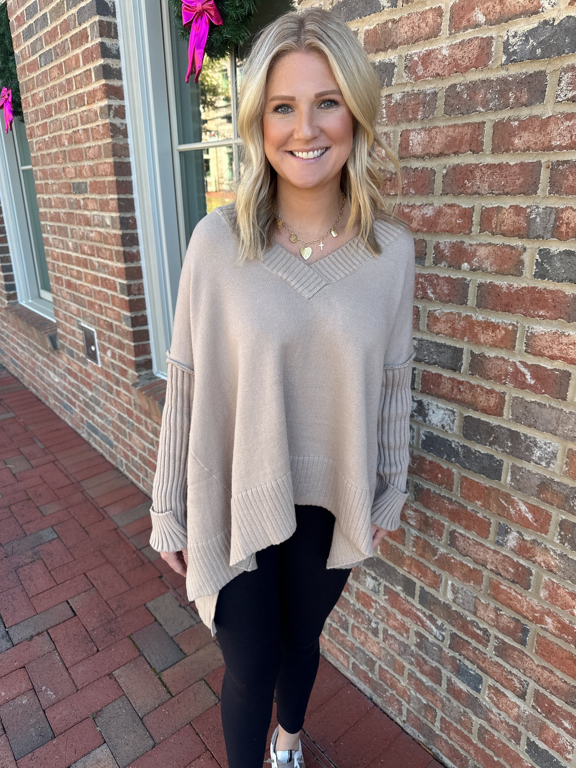 Have It Your Way V Neck Ribbed Oversized Sweater