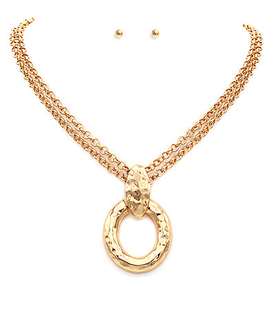 Double Way Texture Oval Necklace