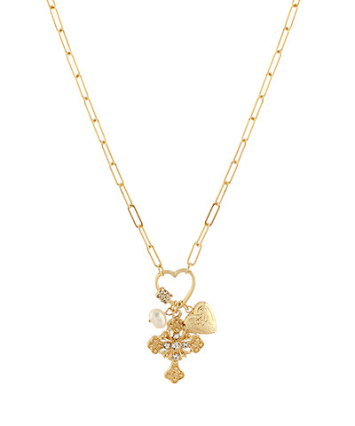 Multi Charm Cross Necklace