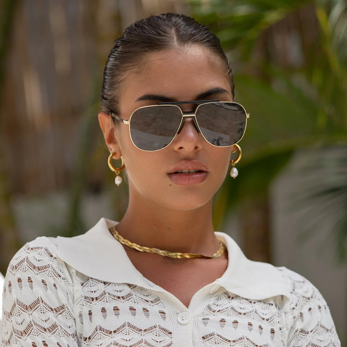 Logan Acetate Aviator Sunglasses- Black / Gray