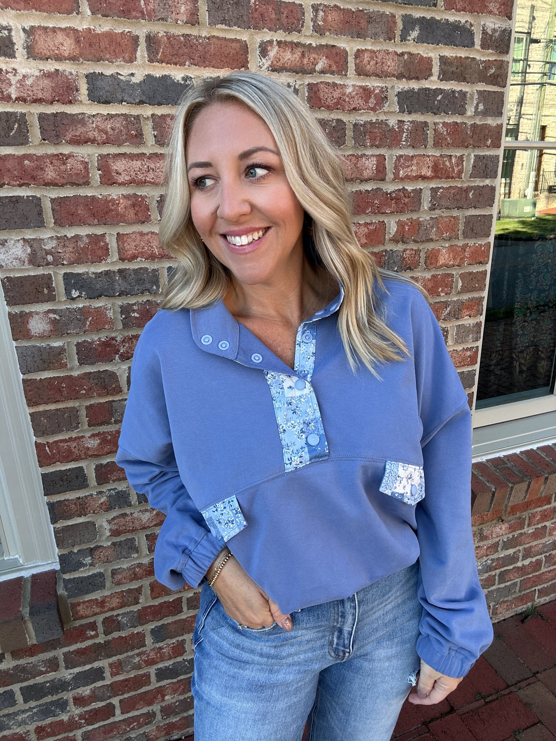 Paisley French Terry Ditsy Pattern Accent Sweatshirt