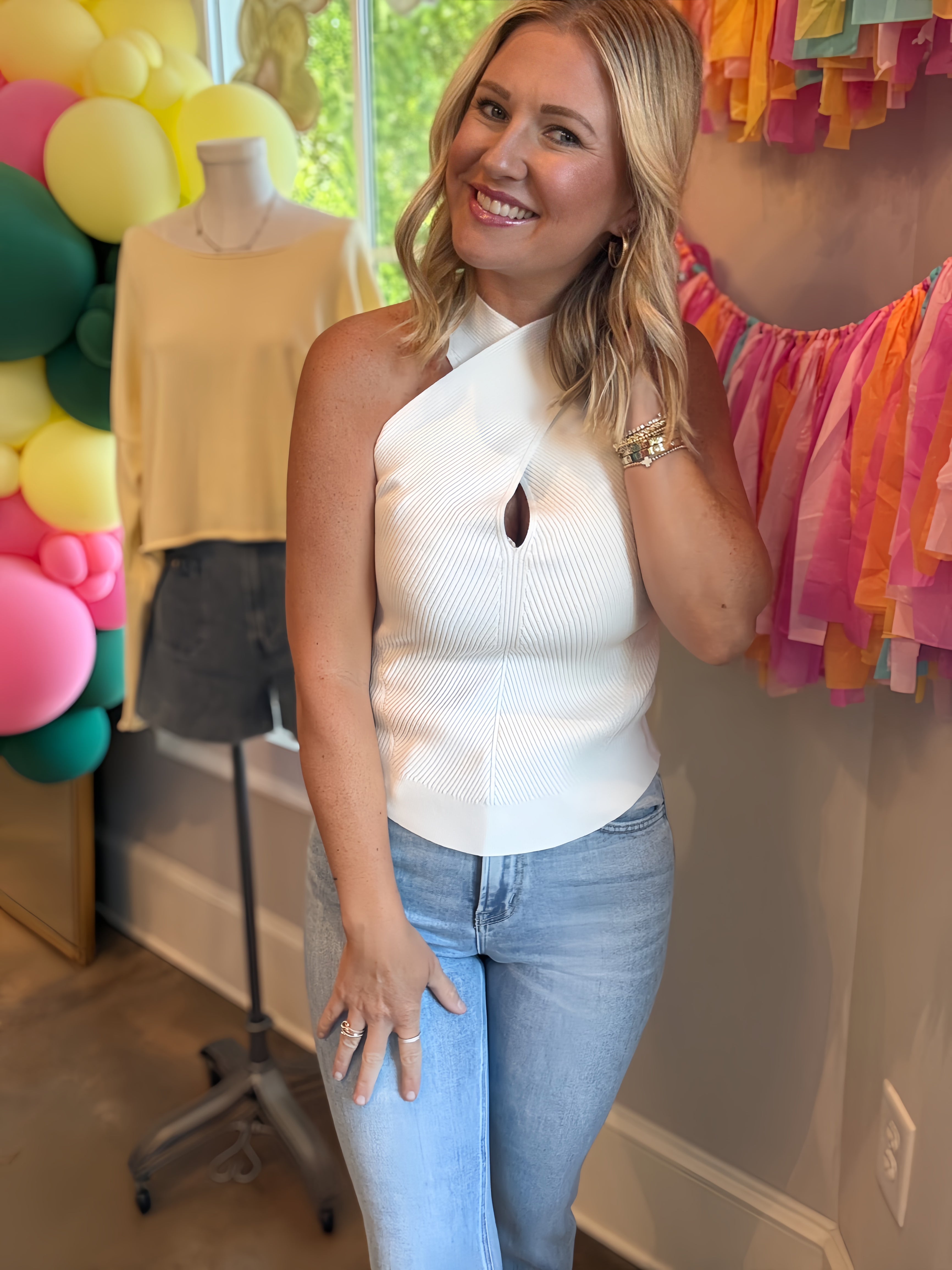 Remain the Same Cris’s Cross Halter Tank Top in White