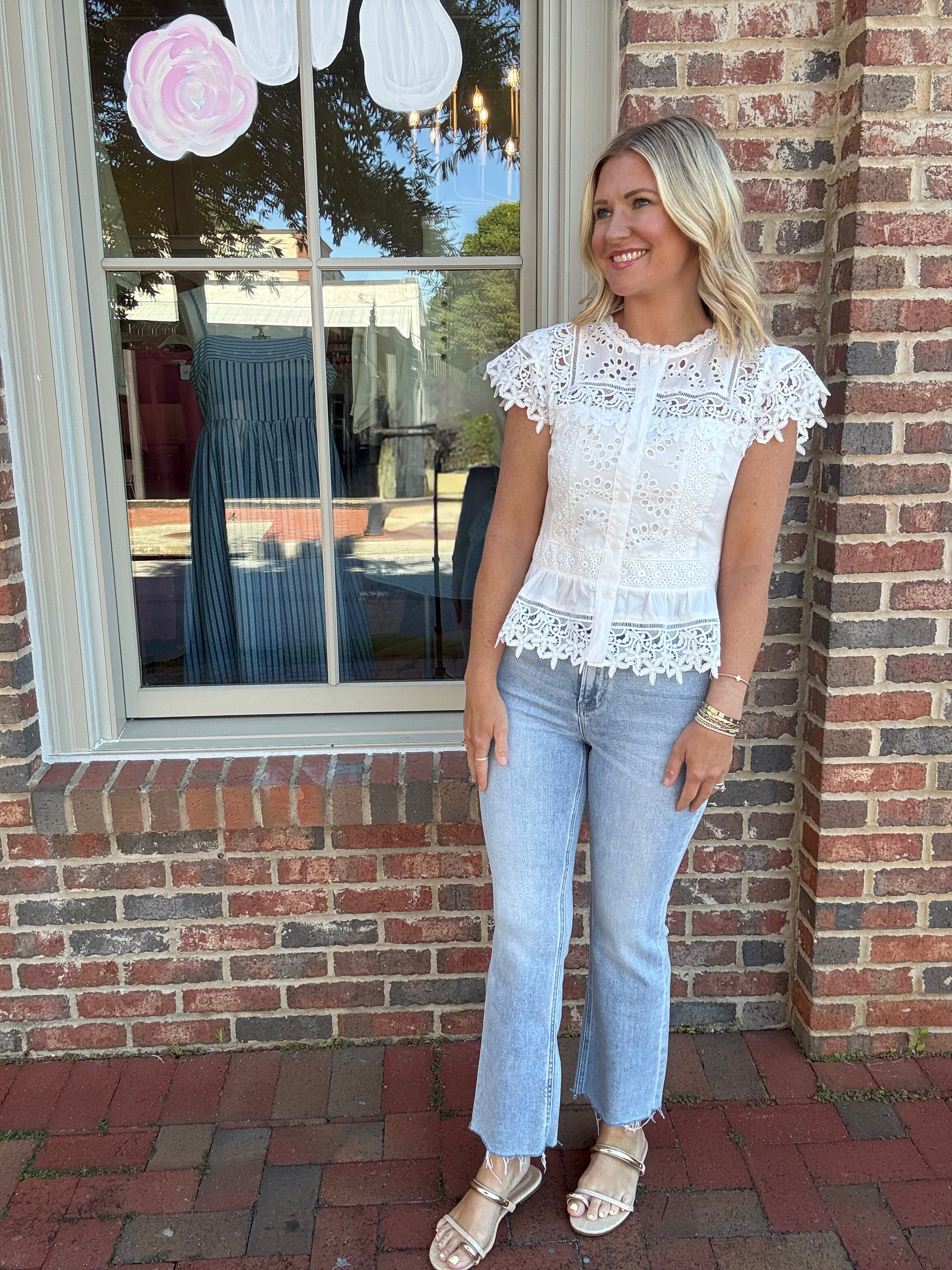 Best Timing Lace & Eyelet Peplum Blouse