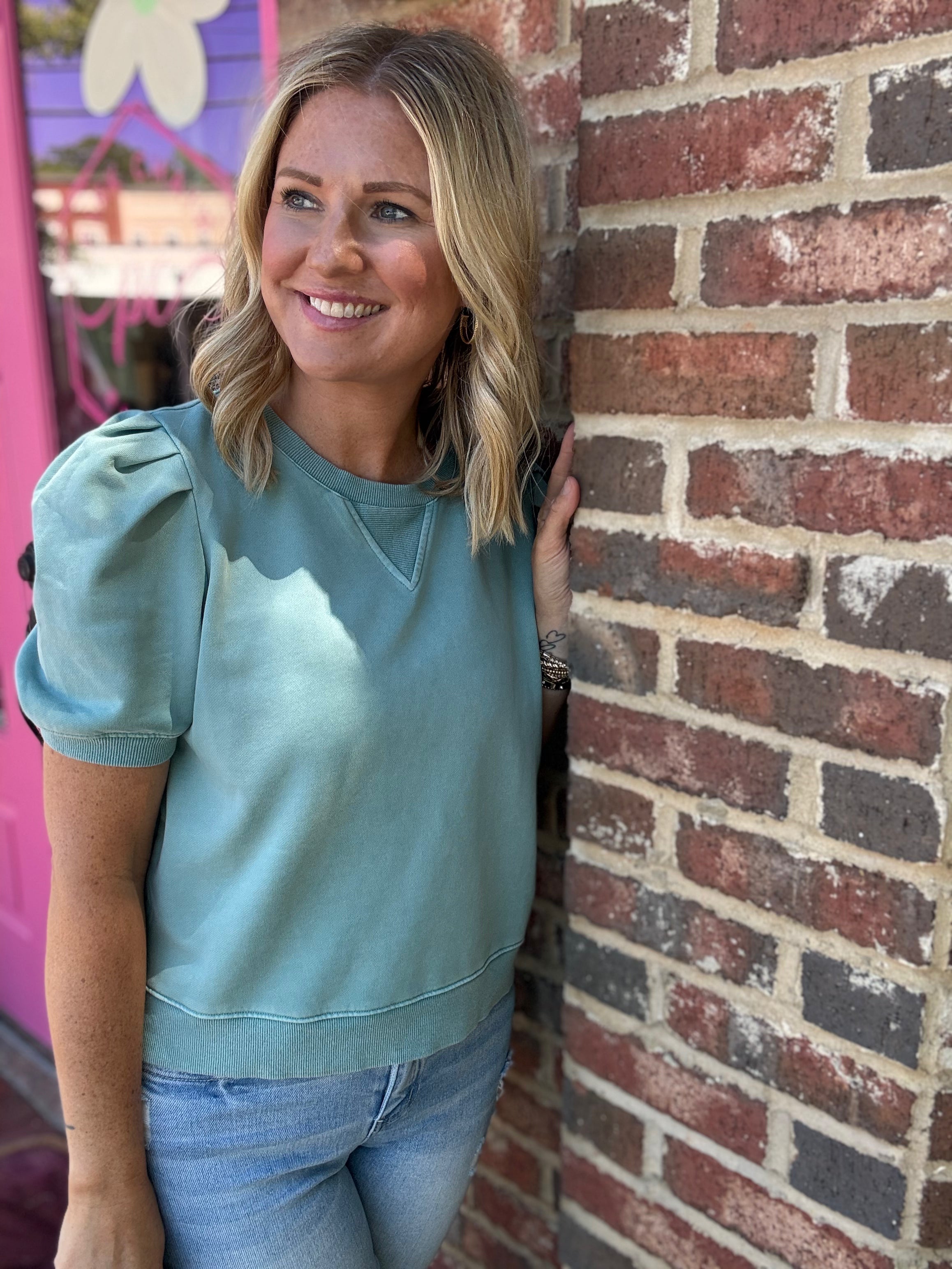 We’re Still Standing Pleated Bubble Sleeve Top