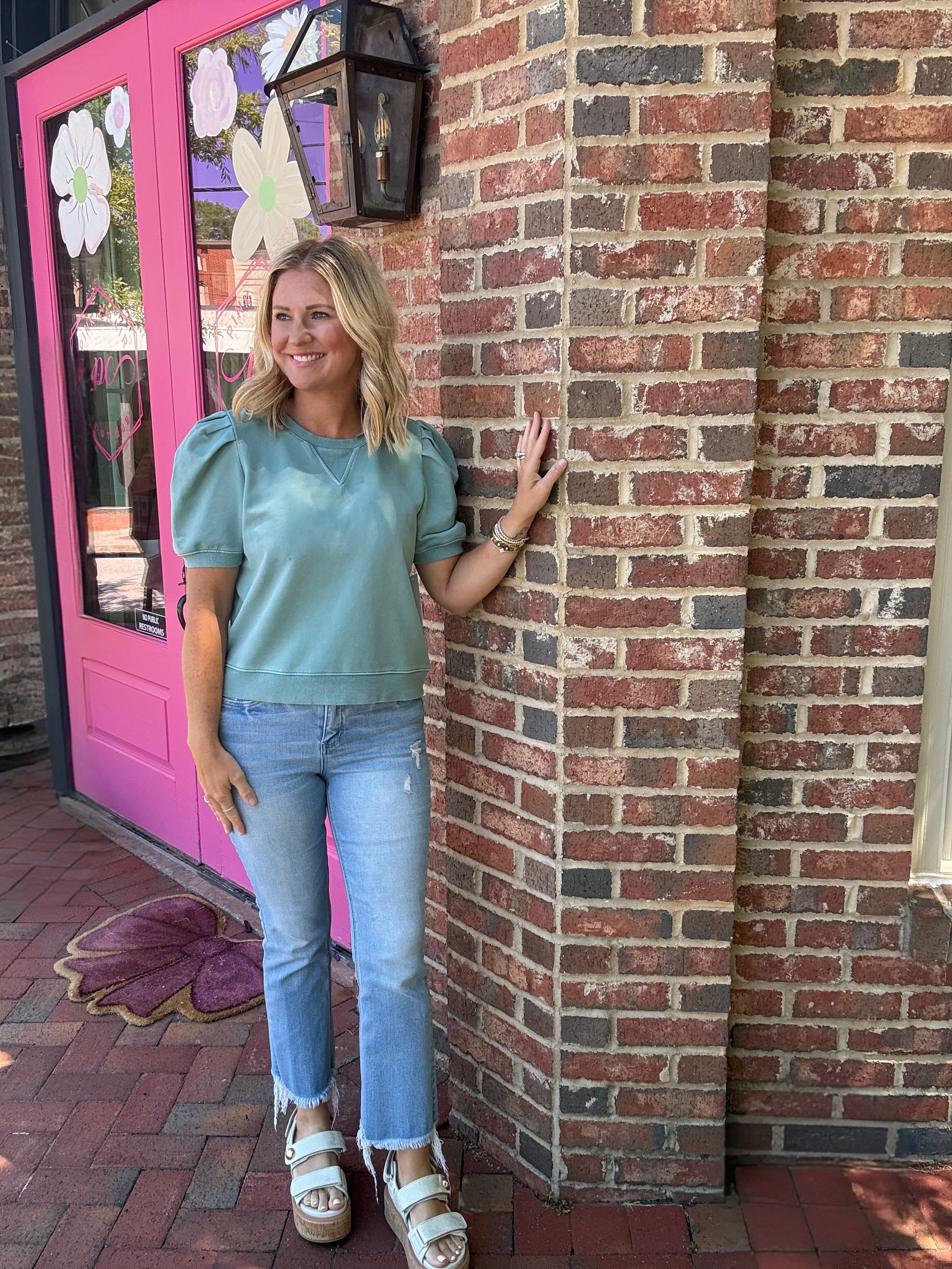 We’re Still Standing Pleated Bubble Sleeve Top