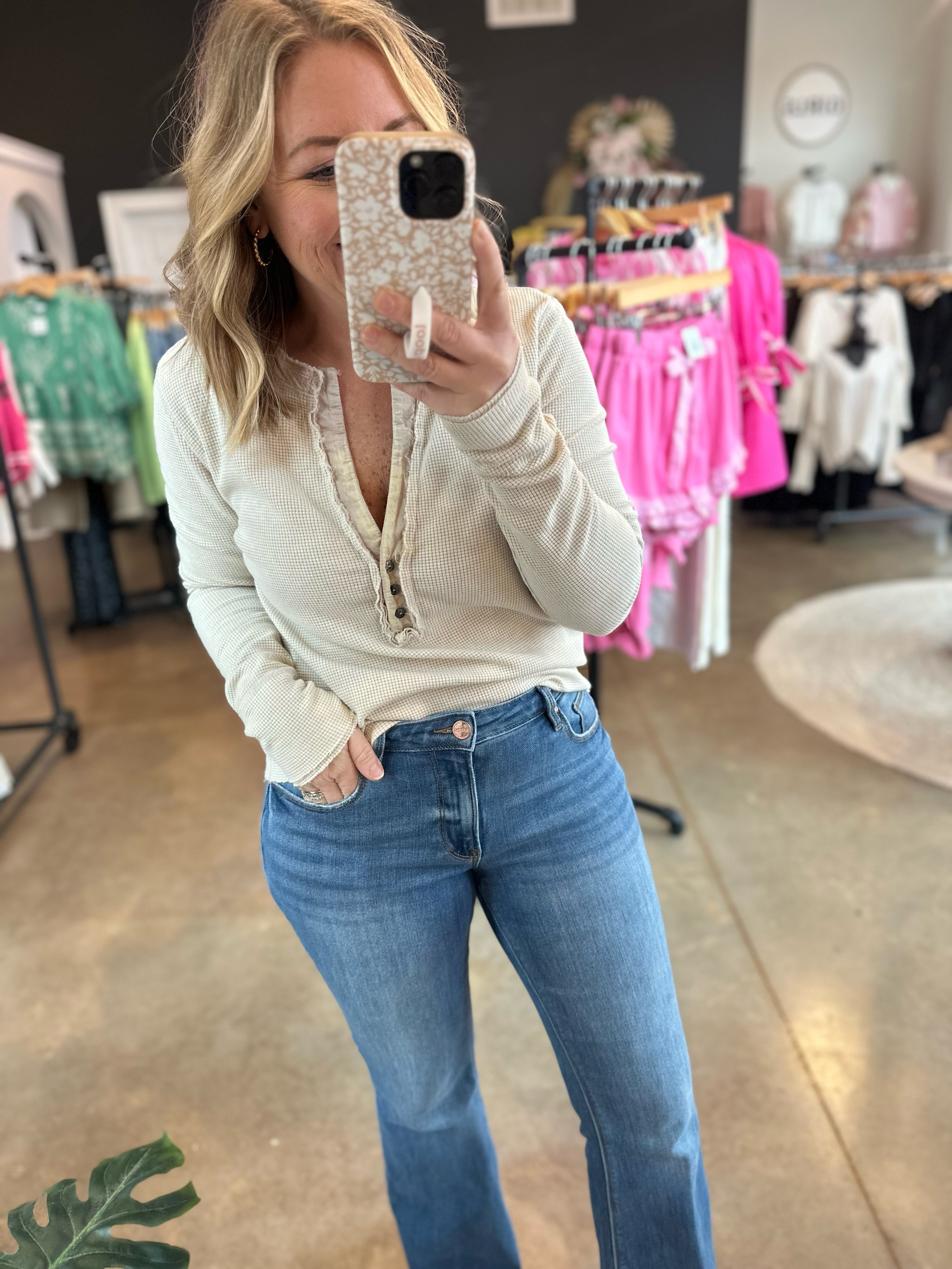 Southern Snuggle Waffle Knit Henley Top