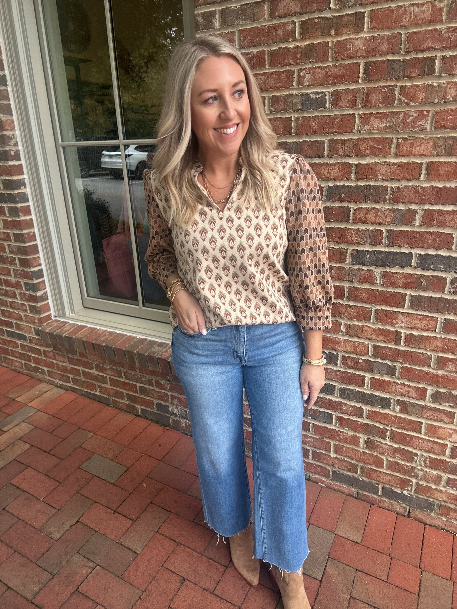 Stay Or Leave Contrast Patterns Knit Top