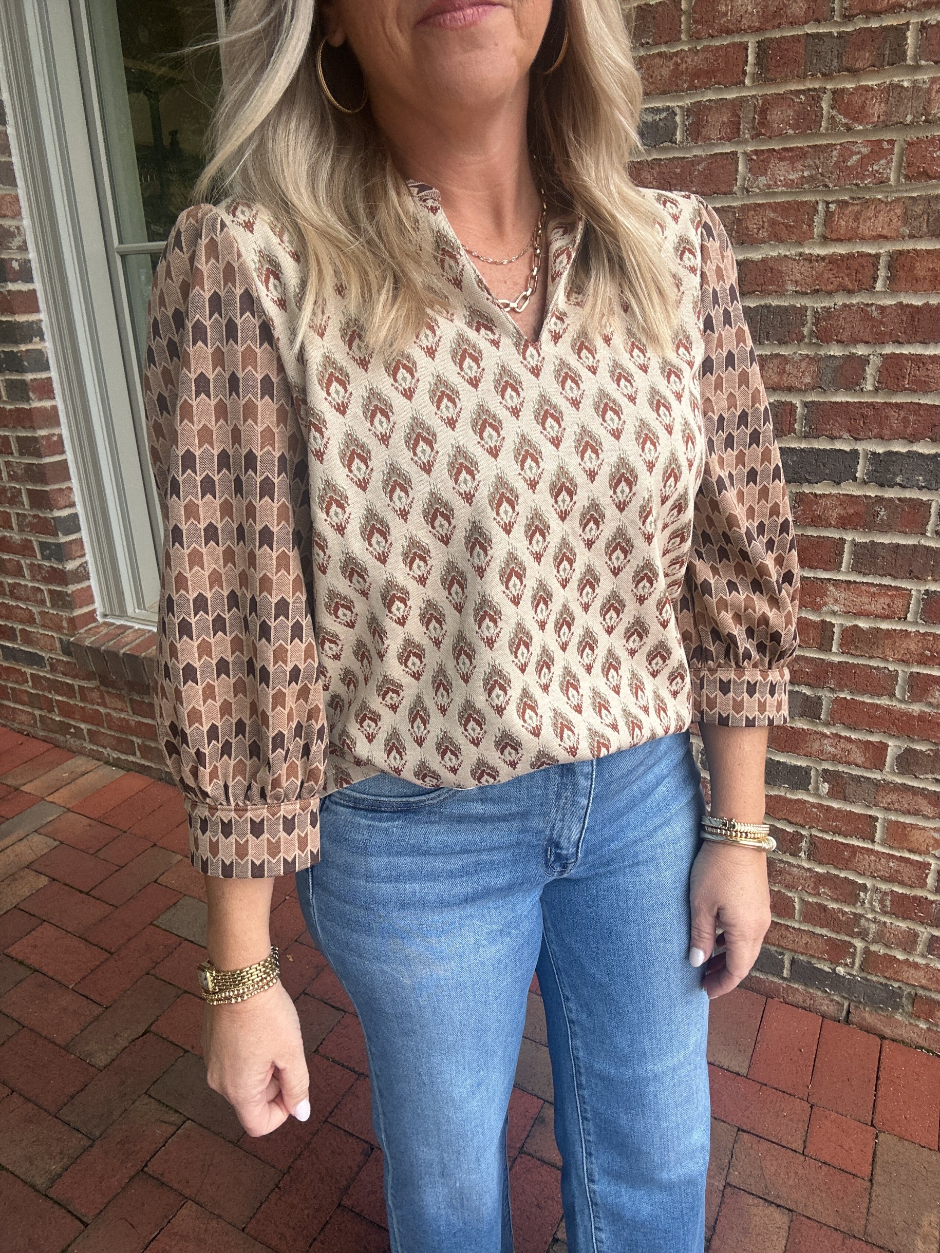 Stay Or Leave Contrast Patterns Knit Top