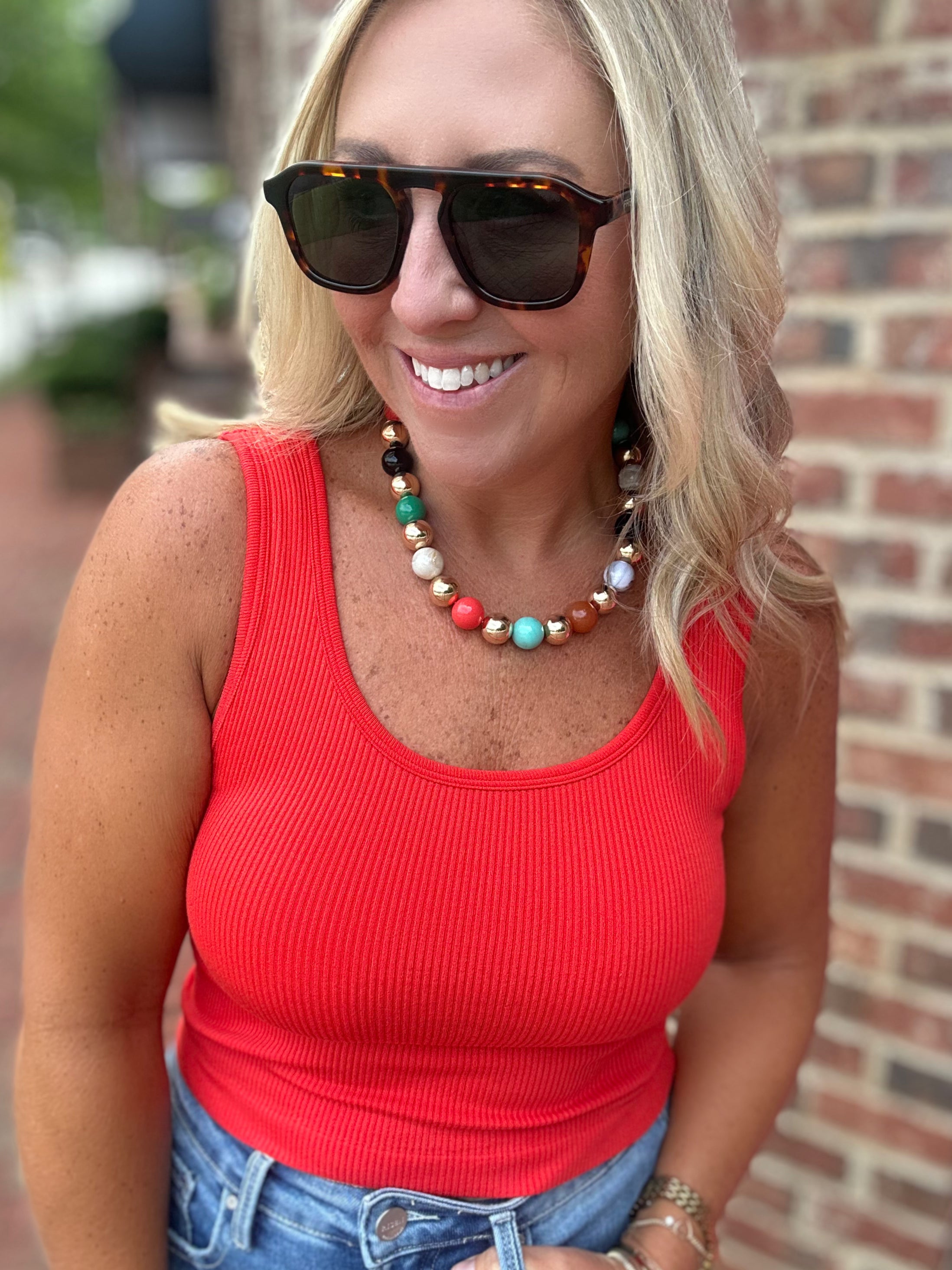 Comfort in Paradise Ribbed Scoop Neck Sleeveless Top in Scarlet