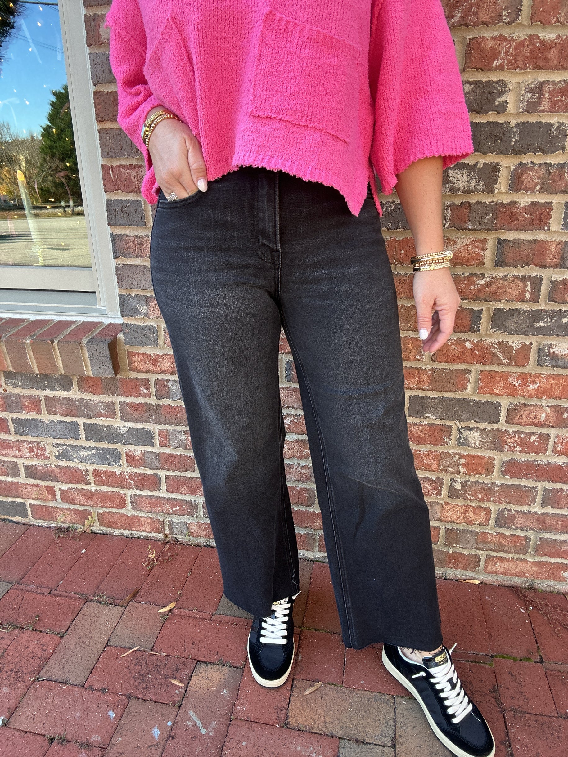 Xavier High Rise Ankle Wide Leg Black Jeans