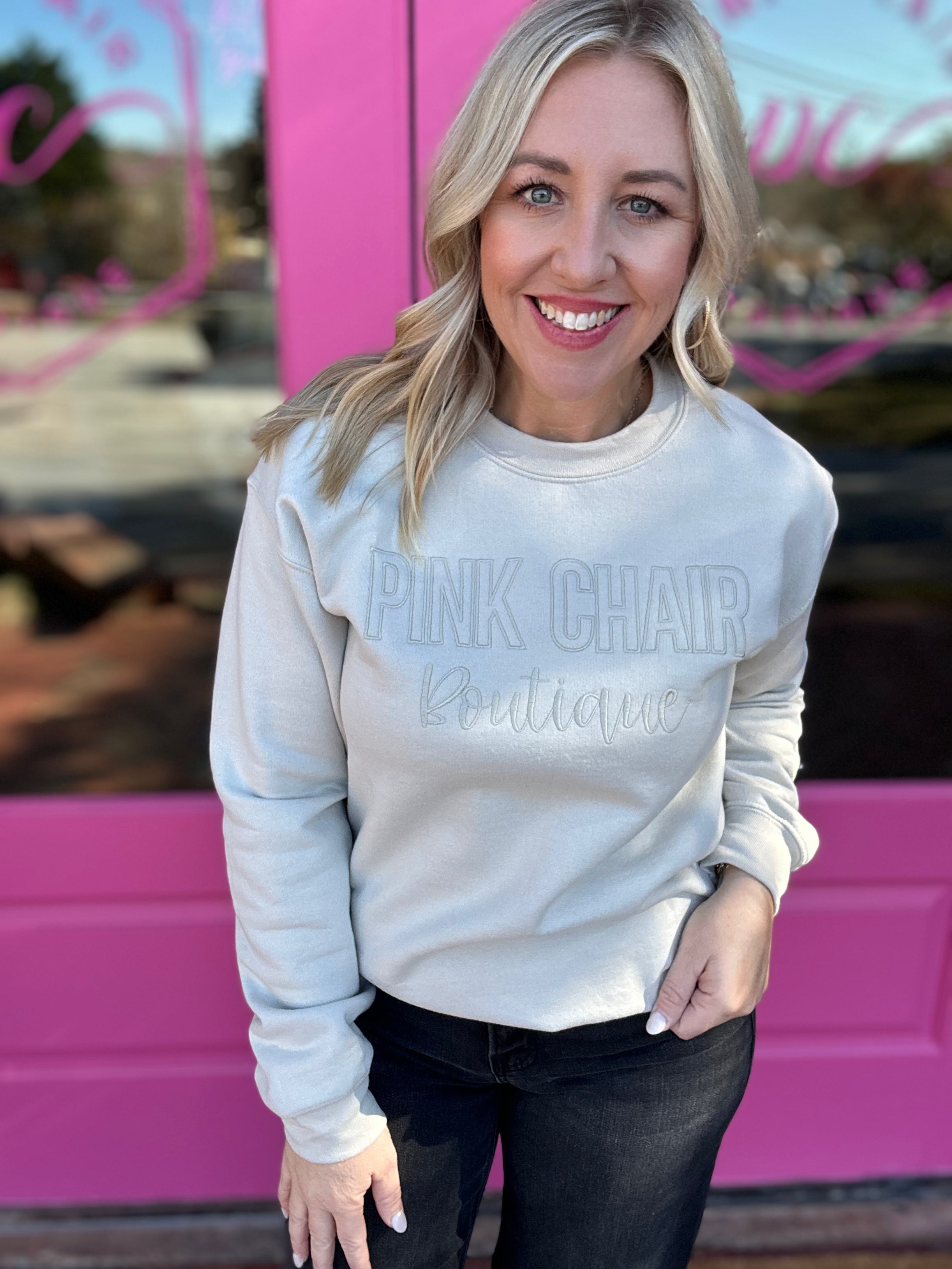 Embroidered Pink Chair Boutique Sweatshirt
