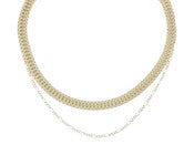 2 STRAND, MATTE GOLD CHUNKY FLAT WHEAT GOLD CHAIN, SHINY GOLD FIGARO CHAIN NECKLACE