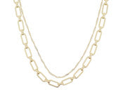 2 STRAND, SHINY GOLD SINGAPORE CHAIN, MATTE GOLD CHUNKY PAPERCLIP LINK CHAIN NECKLACE