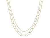 2 STRAND, MATTE GOLD SATELLITE CHAIN, SHINY GOLD CHUNKY PAPERCLIP CHAIN NECKLACE