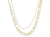 2 STRAND, MATTE GOLD SINGAPORE CHAIN, SHINY GOLD CHUNKY FIGARO CHAIN NECKLACE