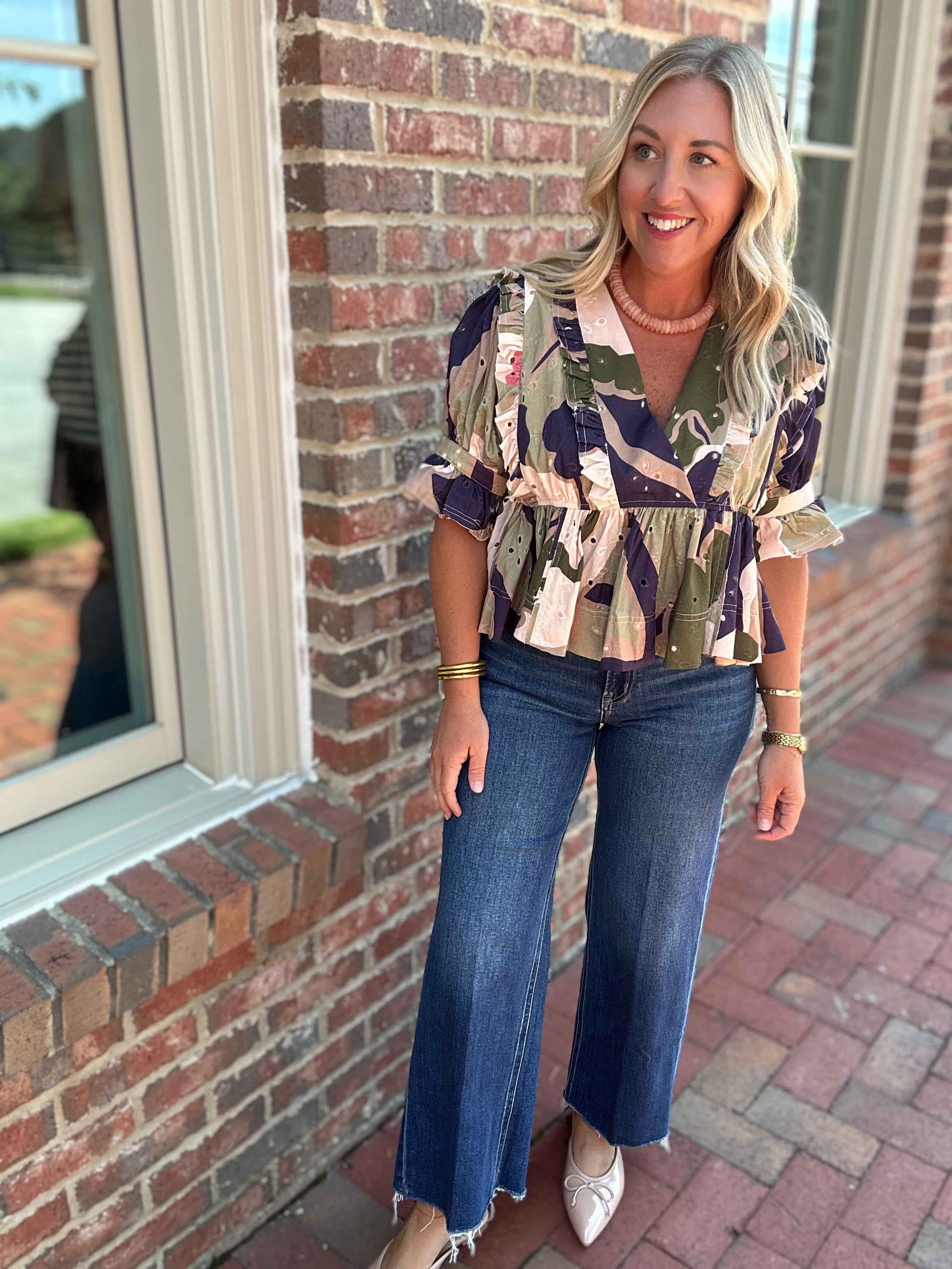 Main Street Multicolor Short Sleeve Blouse