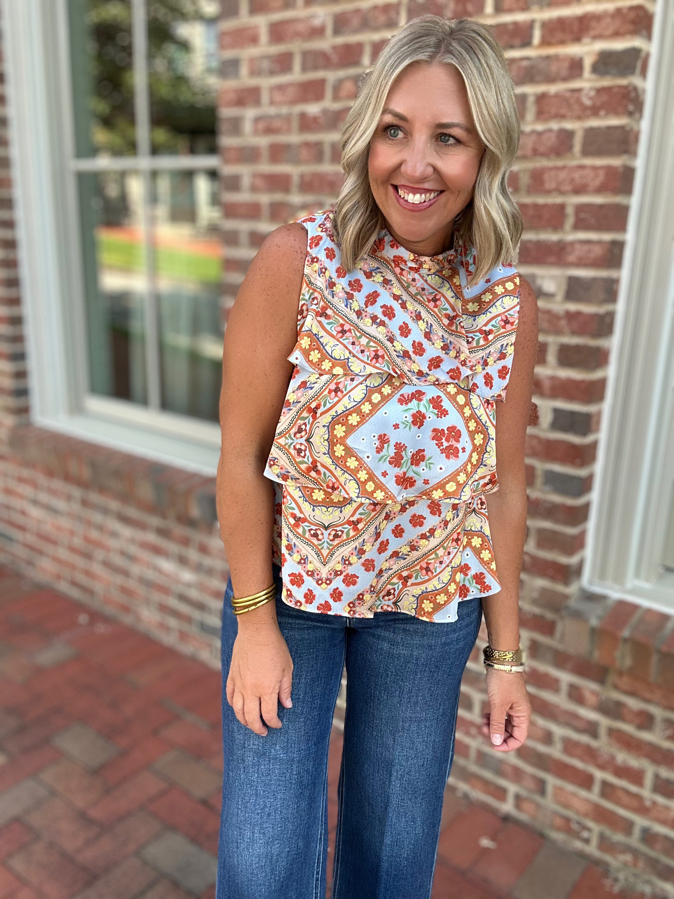 Hadley Floral Print Tiered Ruffle Blouse