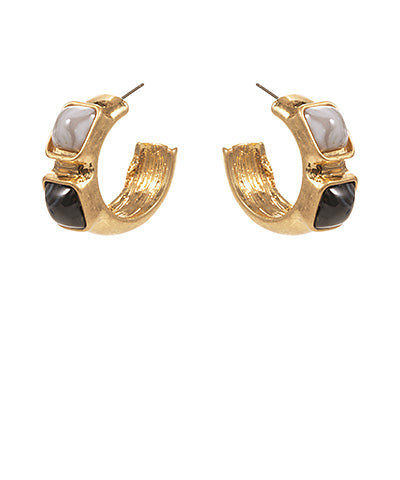 2 Stone Accent Vintage Metal Hoops